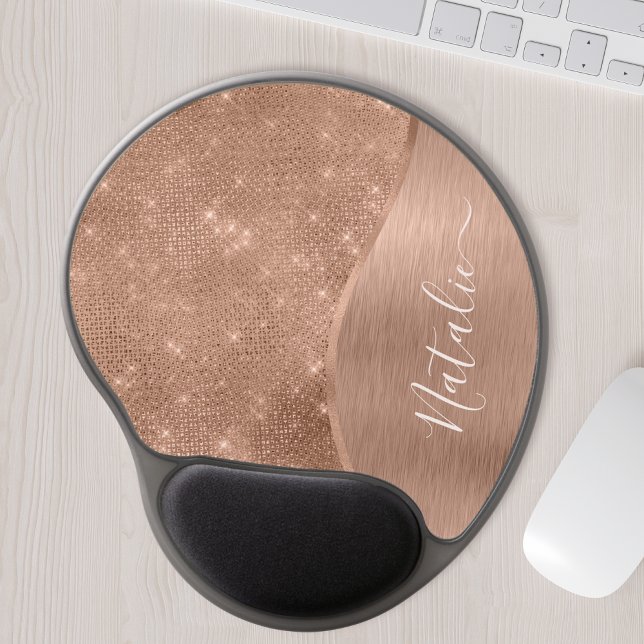 Metallic Rose Gold Glitter Personalized Gel Mouse Pad (Creator Uploaded)