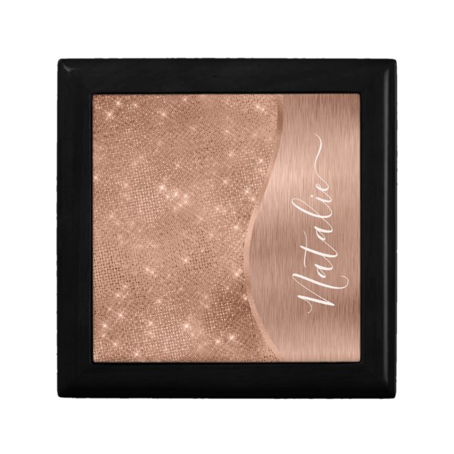 Metallic Rose Gold Glitter Personalized Gift Box (Front)