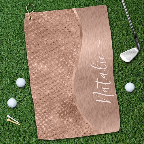 Metallic Rose Gold Glitter Personalized Golf Towel