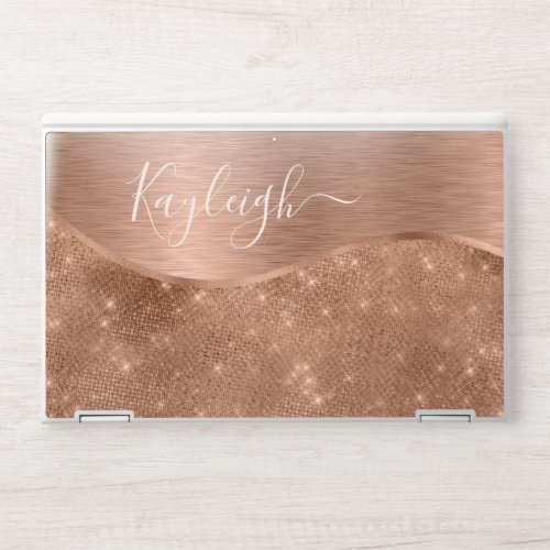 Metallic Rose Gold Glitter Personalized HP Laptop Skin