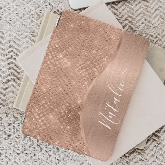 Metallic Rose Gold Glitter Personalized iPad Mini Cover