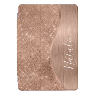 Metallic Rose Gold Glitter Personalized iPad Pro Cover