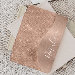 Metallic Rose Gold Glitter Personalized iPad Pro Cover