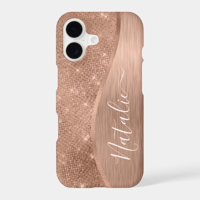 Metallic Rose Gold Glitter Personalized iPhone Case (Back)