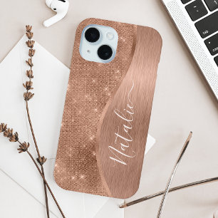 Metallic Rose Gold Glitter Personalized iPhone 15 Case