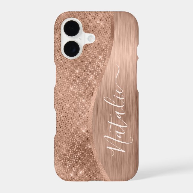 Metallic Rose Gold Glitter Personalized iPhone Case (Back)