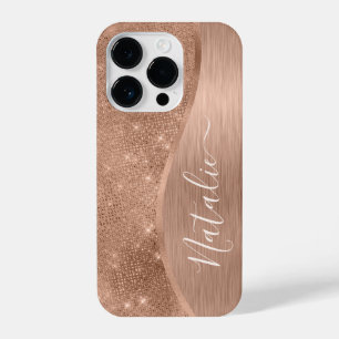 Metallic Rose Gold Glitter Personalized iPhone 14 Pro Case