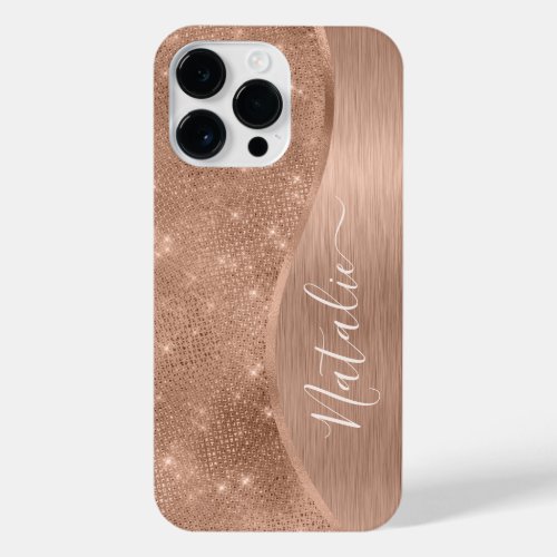Metallic Rose Gold Glitter Personalized iPhone 14 Pro Max Case