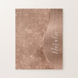 Metallic Rose Gold Glitter Personalized  Jigsaw Puzzle<br><div class="desc">Easily personalize this rose gold brushed metal and glamorous faux glitter patterned jigsaw puzzle with your own custom name.</div>