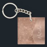 Metallic Rose Gold Glitter Personalized Keychain<br><div class="desc">Easily personalize this rose gold brushed metal and glamorous faux glitter patterned keychain with your own custom name.</div>
