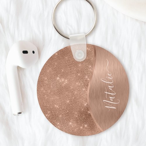 Metallic Rose Gold Glitter Personalized Keychain
