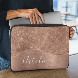 Metallic Rose Gold Glitter Personalized Laptop Sleeve