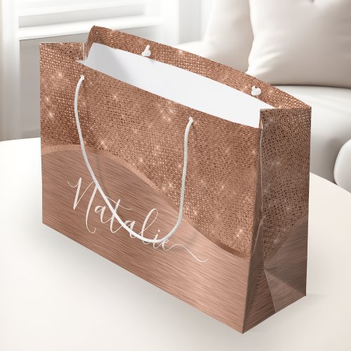 Metallic Rose Gold Glitter Personalized Large Gift Bag