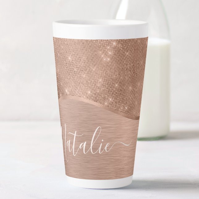 Metallic Rose Gold Glitter Personalized Latte Mug