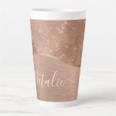 Metallic Rose Gold Glitter Personalized Latte Mug (Front)