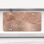 Metallic Rose Gold Glitter Personalized License Plate<br><div class="desc">Easily personalize this rose gold brushed metal and glamorous faux glitter patterned license plate with your own custom name.</div>