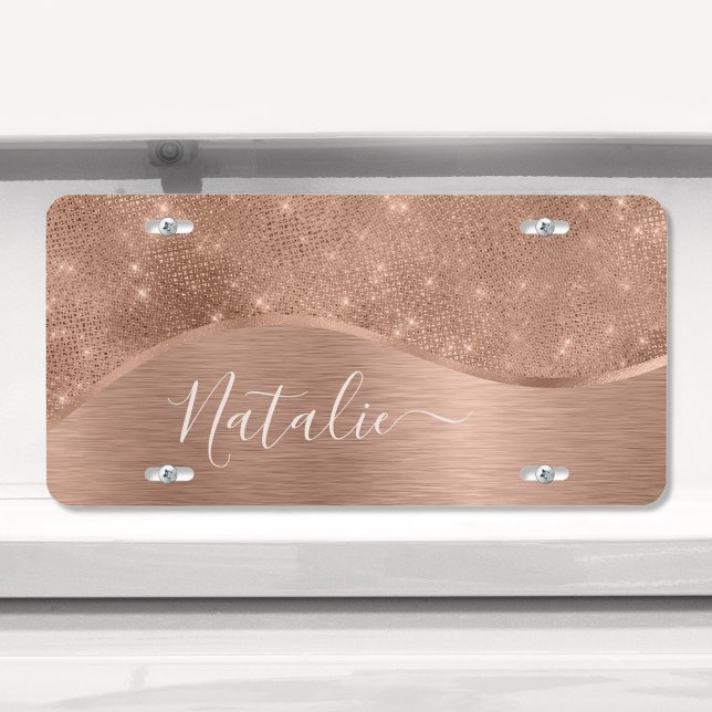 Metallic Rose Gold Glitter Personalized License Plate (Creator Uploaded)