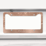 Metallic Rose Gold Glitter Personalized License Plate Frame<br><div class="desc">Easily personalize this rose gold brushed metal and glamorous faux glitter patterned license plate frame with your own custom name.</div>