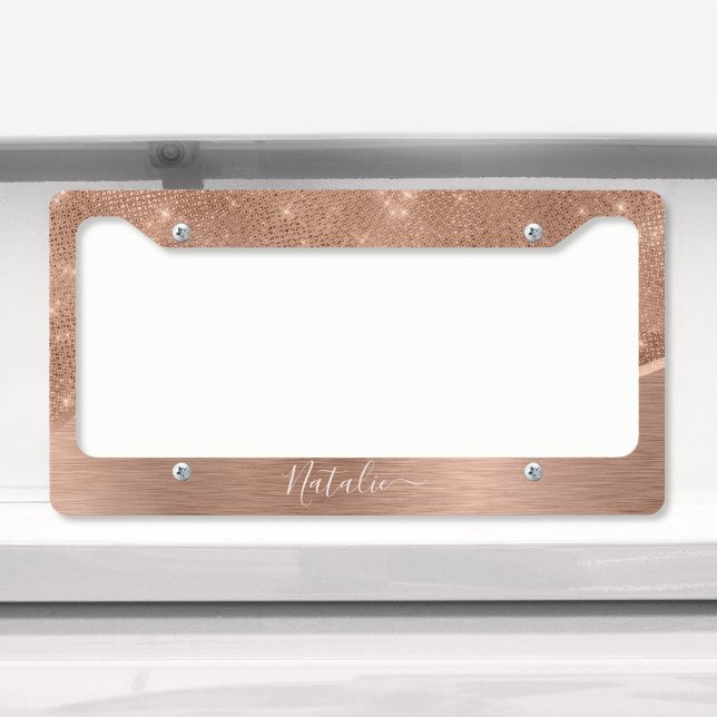 Metallic Rose Gold Glitter Personalized License Plate Frame (Creator Uploaded)
