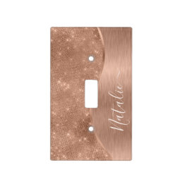 Metallic Rose Gold Glitter Personalized Light Switch Cover