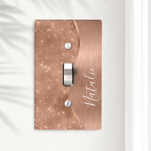 Metallic Rose Gold Glitter Personalized Light Switch Cover