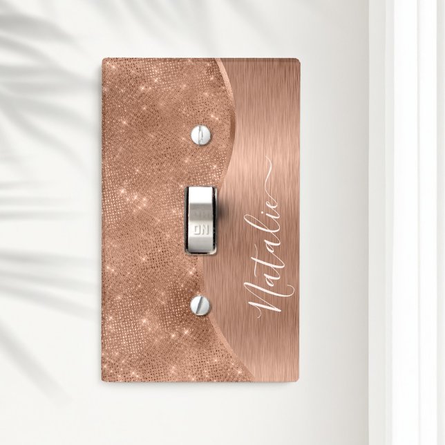 Metallic Rose Gold Glitter Personalized Light Switch Cover (Creator Uploaded)