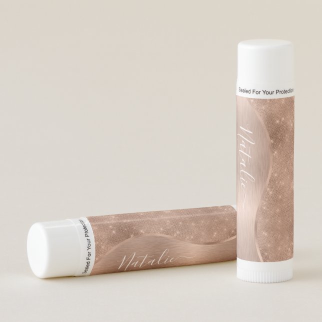Metallic Rose Gold Glitter Personalized Lip Balm (Front)