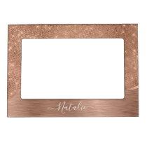 Metallic Rose Gold Glitter Personalized Magnetic Frame