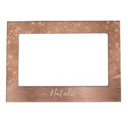 Metallic Rose Gold Glitter Personalized Magnetic Frame