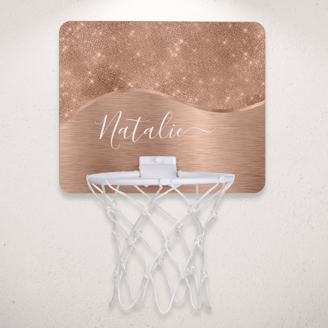 Metallic Rose Gold Glitter Personalized Mini Basketball Hoop (Creator Uploaded)