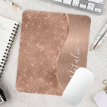Metallic Rose Gold Glitter Personalized Mouse Pad<br><div class="desc">Easily personalize this rose gold brushed metal and glamorous faux glitter patterned mouse pad with your own custom name.</div>