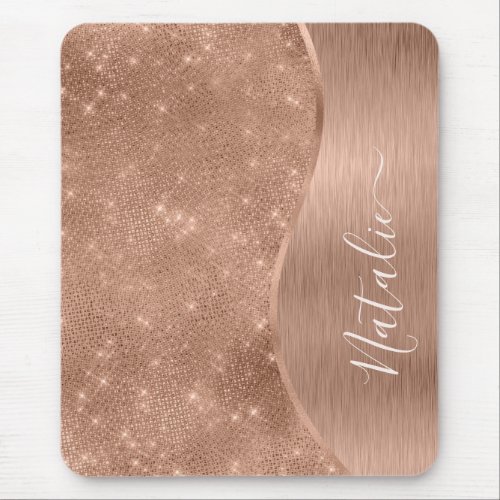 Metallic Rose Gold Glitter Personalized Mouse Pad