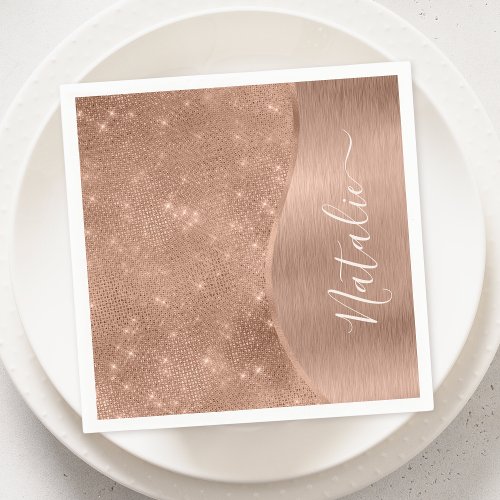 Metallic Rose Gold Glitter Personalized Napkins