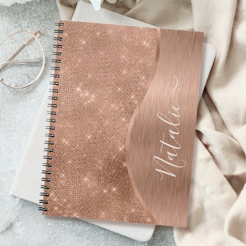 Metallic Rose Gold Glitter Personalized Notebook