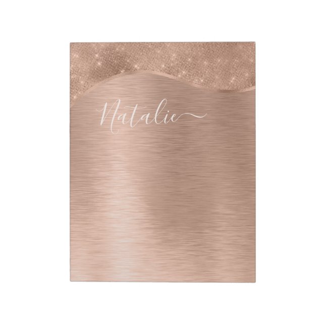 Metallic Rose Gold Glitter Personalized Notepad (Rotated)