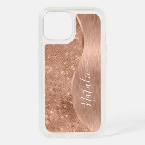 Metallic Rose Gold Glitter Personalized iPhone 15 Case