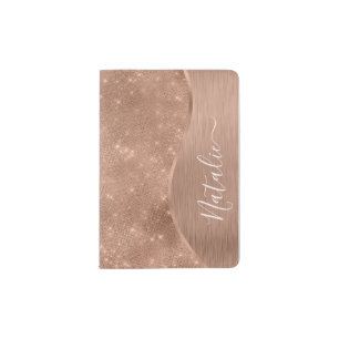Metallic Rose Gold Glitter Personalized Passport Holder