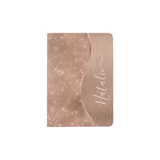 Metallic Rose Gold Glitter Personalized Passport Holder (Front)