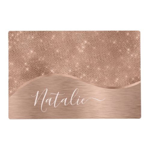 Metallic Rose Gold Glitter Personalized Placemat