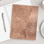 Metallic Rose Gold Glitter Personalized Planner<br><div class="desc">Easily personalize this rose gold brushed metal and glamorous faux glitter patterned planner with your own custom name.</div>