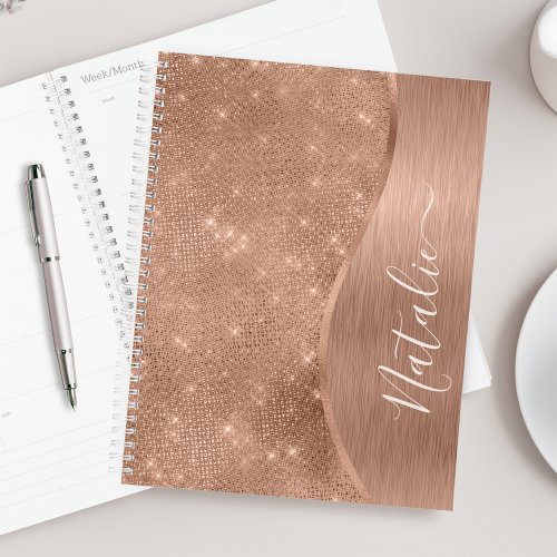 Metallic Rose Gold Glitter Personalized Planner