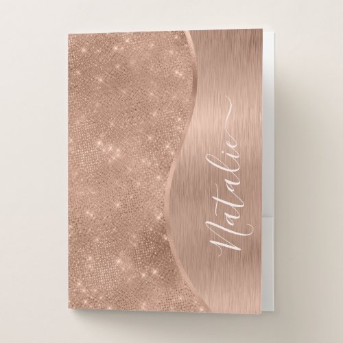 Metallic Rose Gold Glitter Personalized Pocket Folder