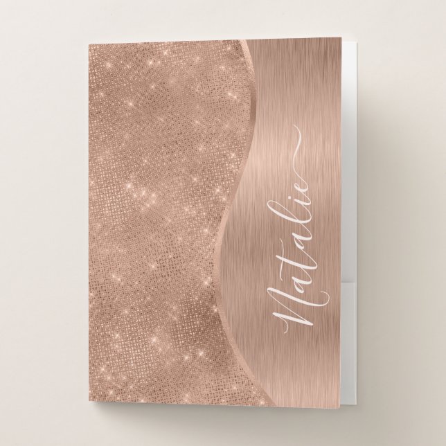 Metallic Rose Gold Glitter Personalized Pocket Folder (Front)