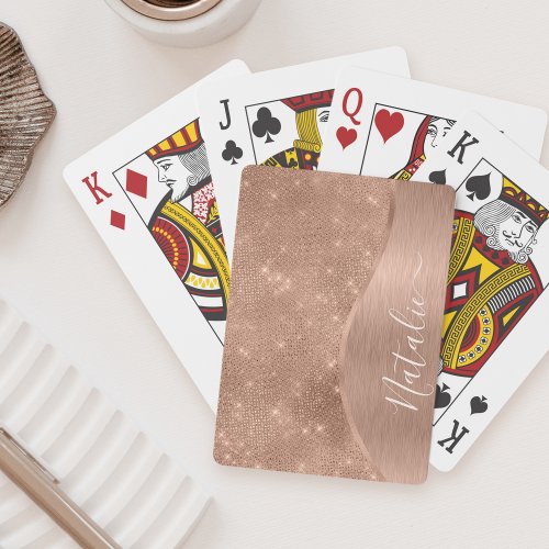 Metallic Rose Gold Glitter Personalized Poker Cards
