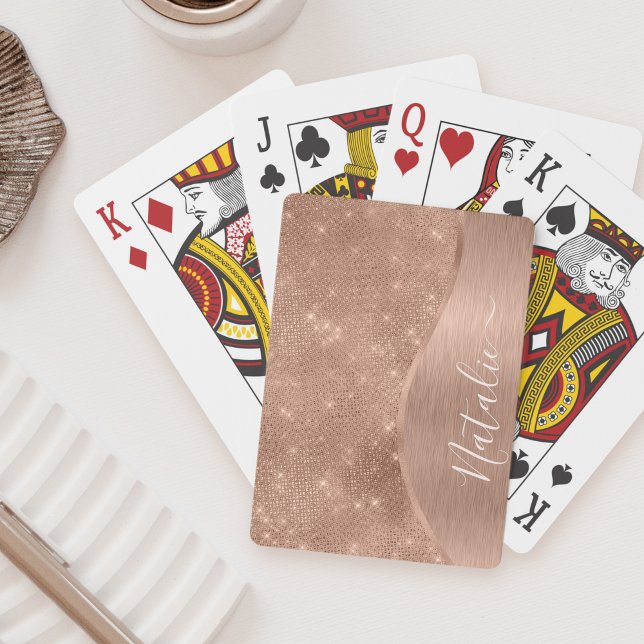 Metallic Rose Gold Glitter Personalized Poker Cards (Creator Uploaded)
