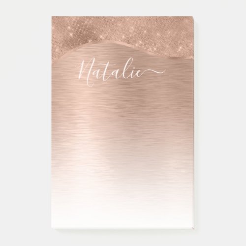 Metallic Rose Gold Glitter Personalized Post_it Notes