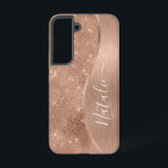 Metallic Rose Gold Glitter Personalized Samsung Galaxy S22 Case<br><div class="desc">Easily personalize this rose gold brushed metal and glamorous faux glitter patterned phone case with your own custom name.</div>