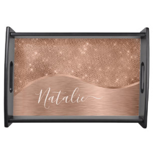 Metallic Rose Gold Glitter Personalized Serving Tray