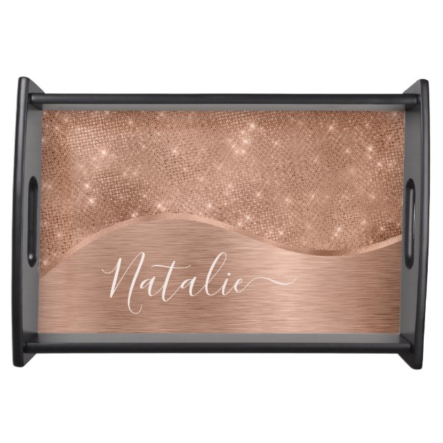 Metallic Rose Gold Glitter Personalized Serving Tray (Front)