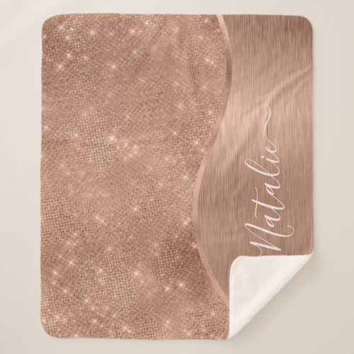 Metallic Rose Gold Glitter Personalized Sherpa Blanket